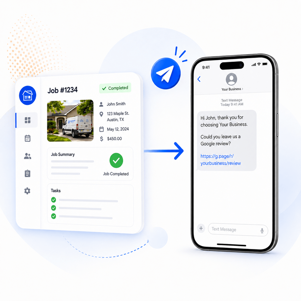 An automated review request sent after a completed service job